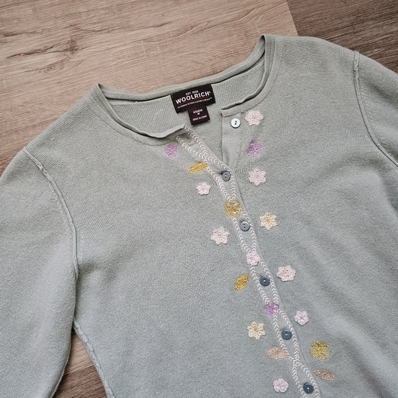 Woolrich Green Cardigan with Floral Embroidery - Picture 2 of 8